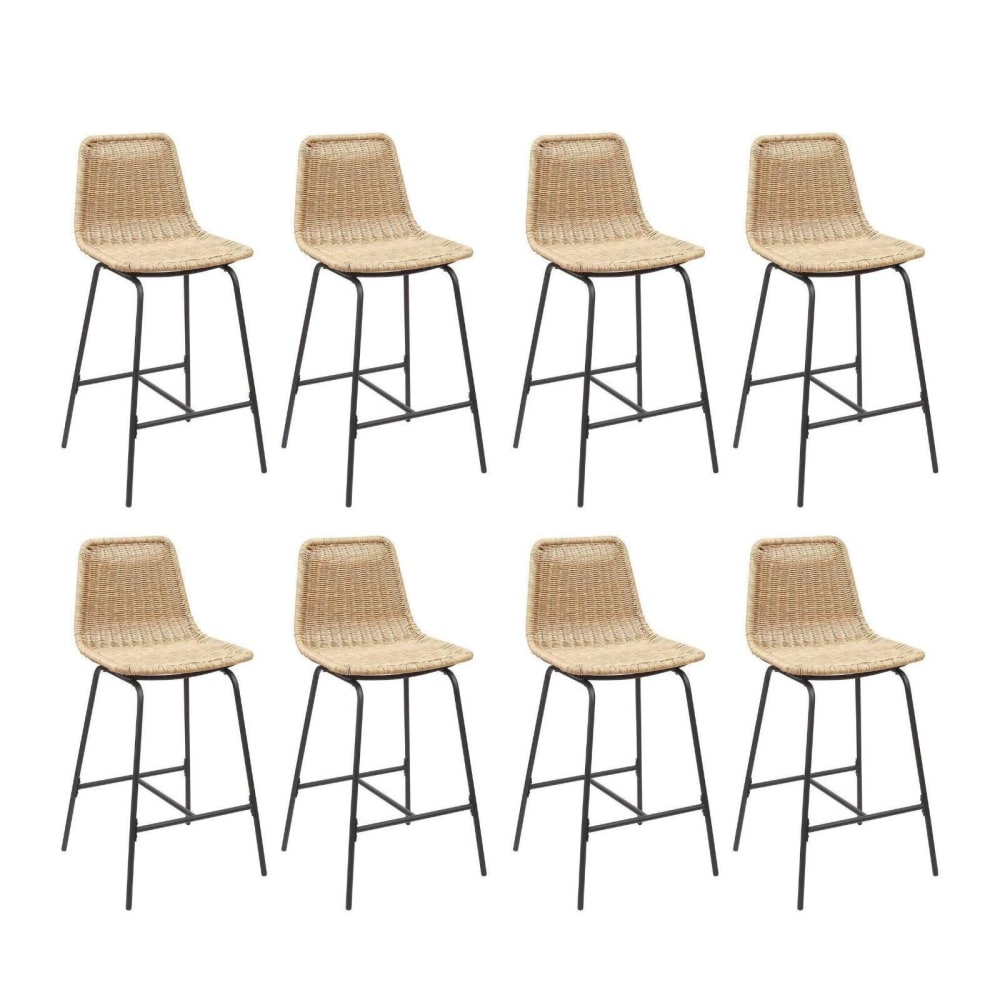 Lot de tabourets de bar et d'ilot  en métal avec assise en rotin 65cm