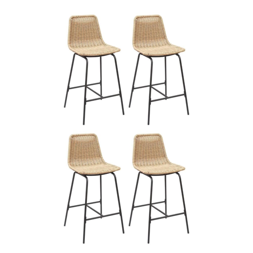 Lot de tabourets de bar et d'ilot  en métal avec assise en rotin 65cm