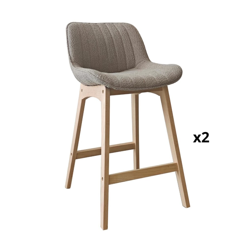 Lot de chaises  d'îlot et bar en chêne et assise tissu bouclette 65cm