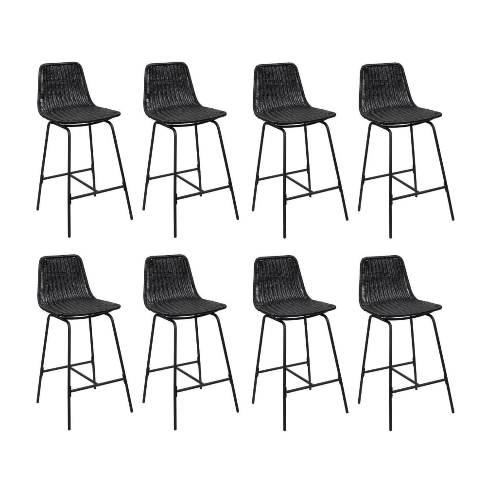 Lot de tabourets de bar et d'ilot  en métal avec assise en rotin 65cm
