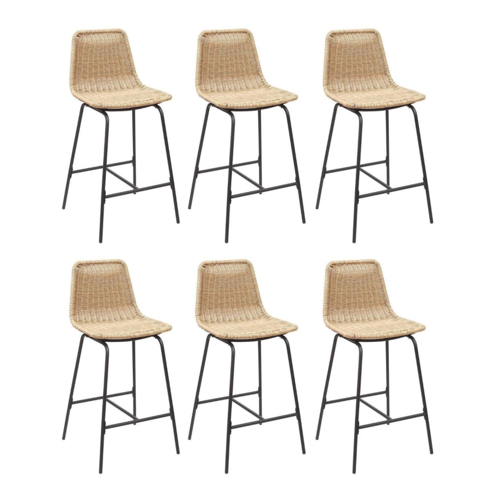 Lot de tabourets de bar et d'ilot  en métal avec assise en rotin 65cm