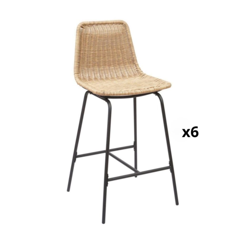 Lot de tabourets de bar et d'ilot  en métal avec assise en rotin 65cm