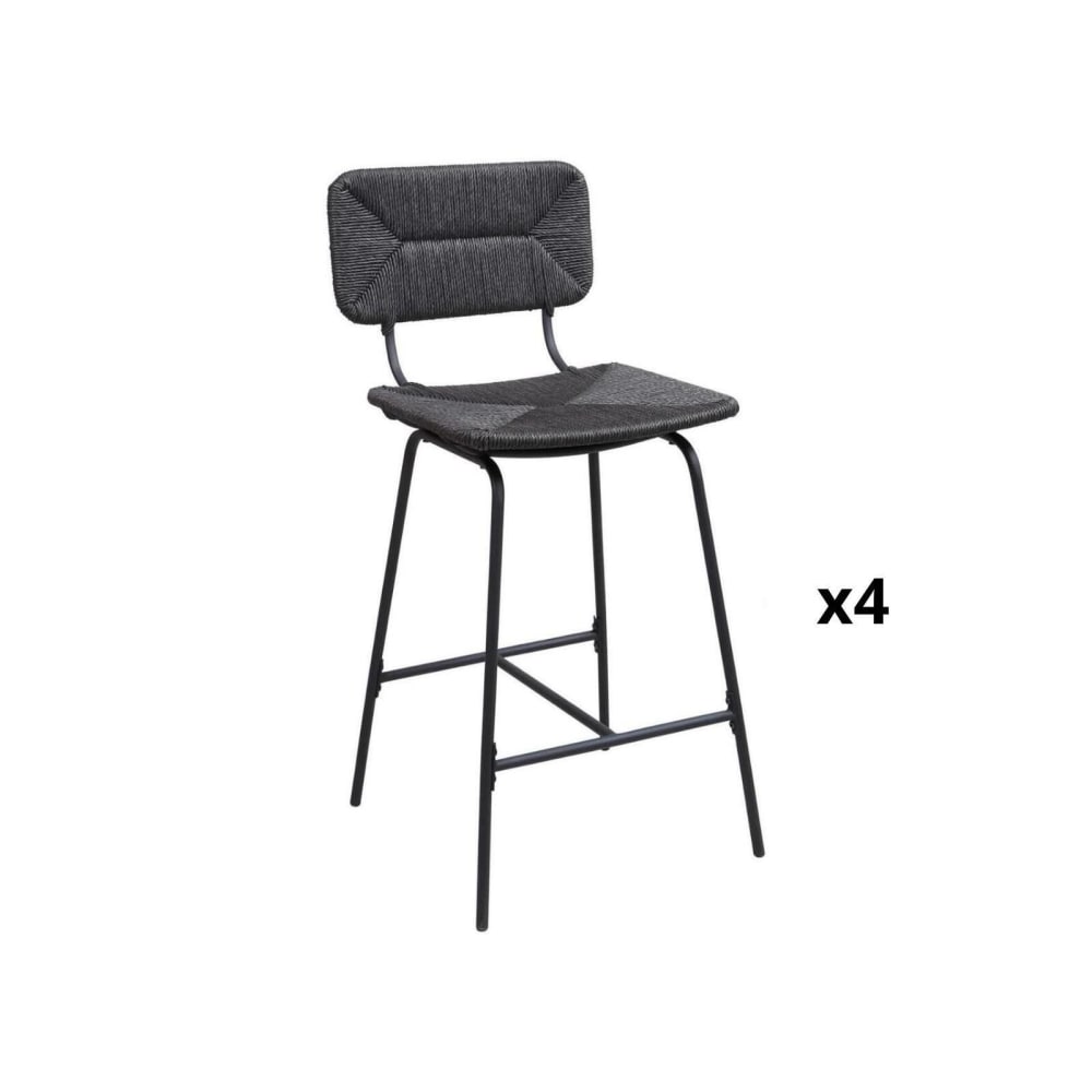 Lot de tabourets de bar et d'ilot  en métal et assise rotin 65cm