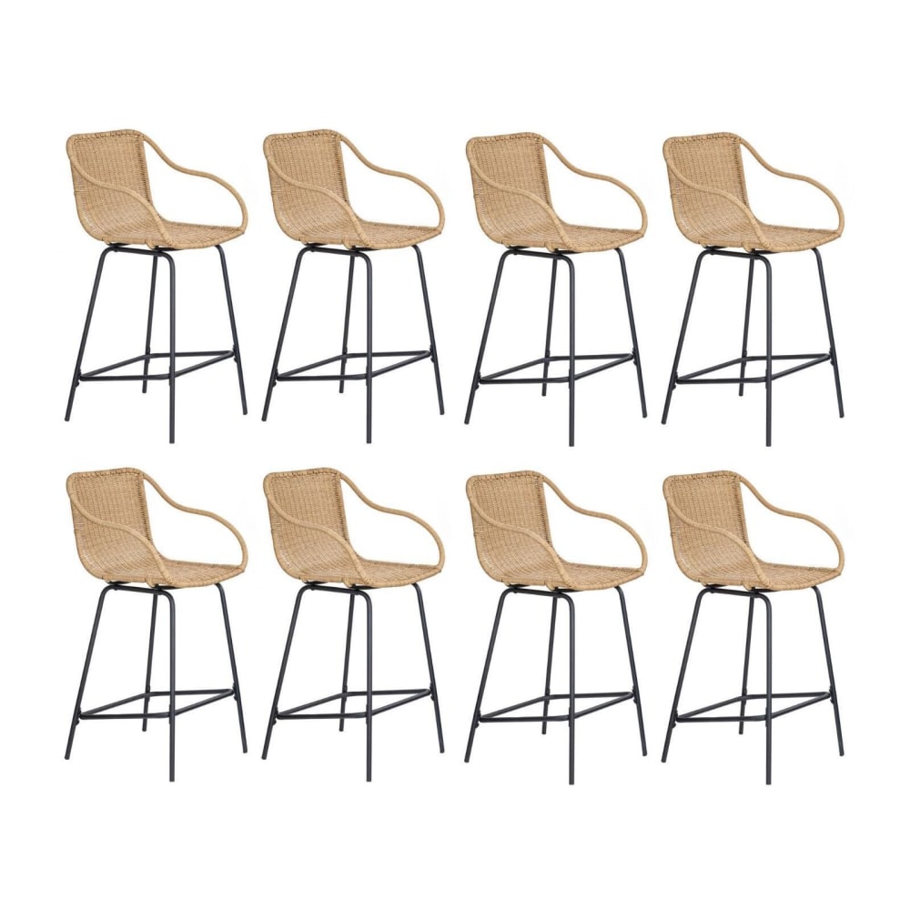 Lot de chaises d'ilot et bar  en métal et assise en rotin 65cm