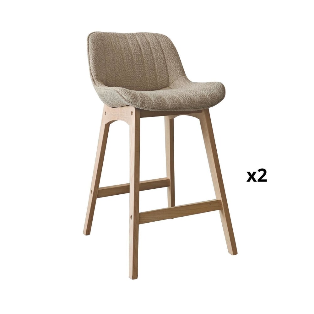 Lot de chaises  d'îlot et bar en chêne et assise tissu bouclette 65cm