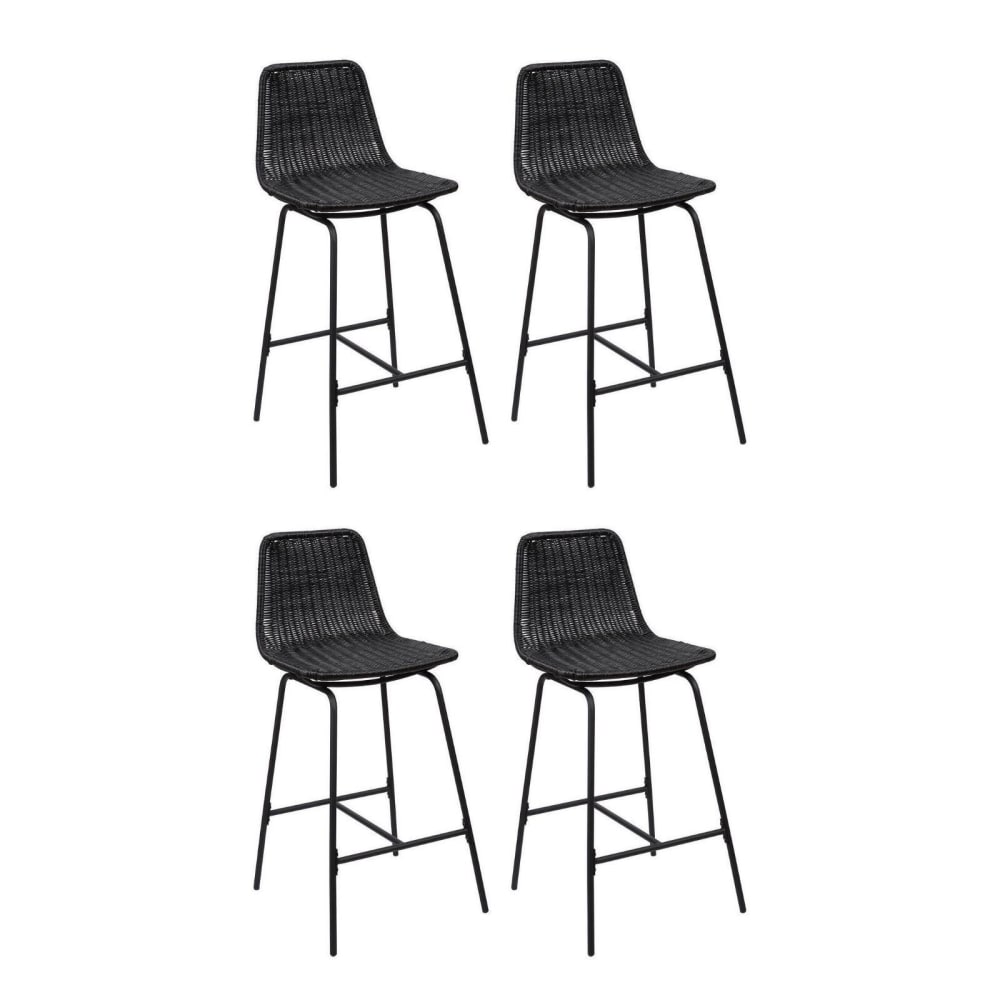 Lot de tabourets de bar et d'ilot  en métal avec assise en rotin 65cm