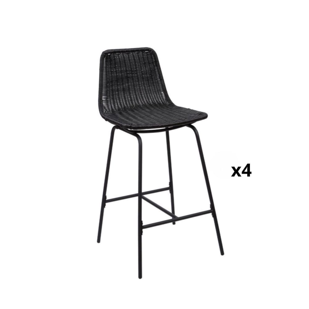Lot de tabourets de bar et d'ilot  en métal avec assise en rotin 65cm