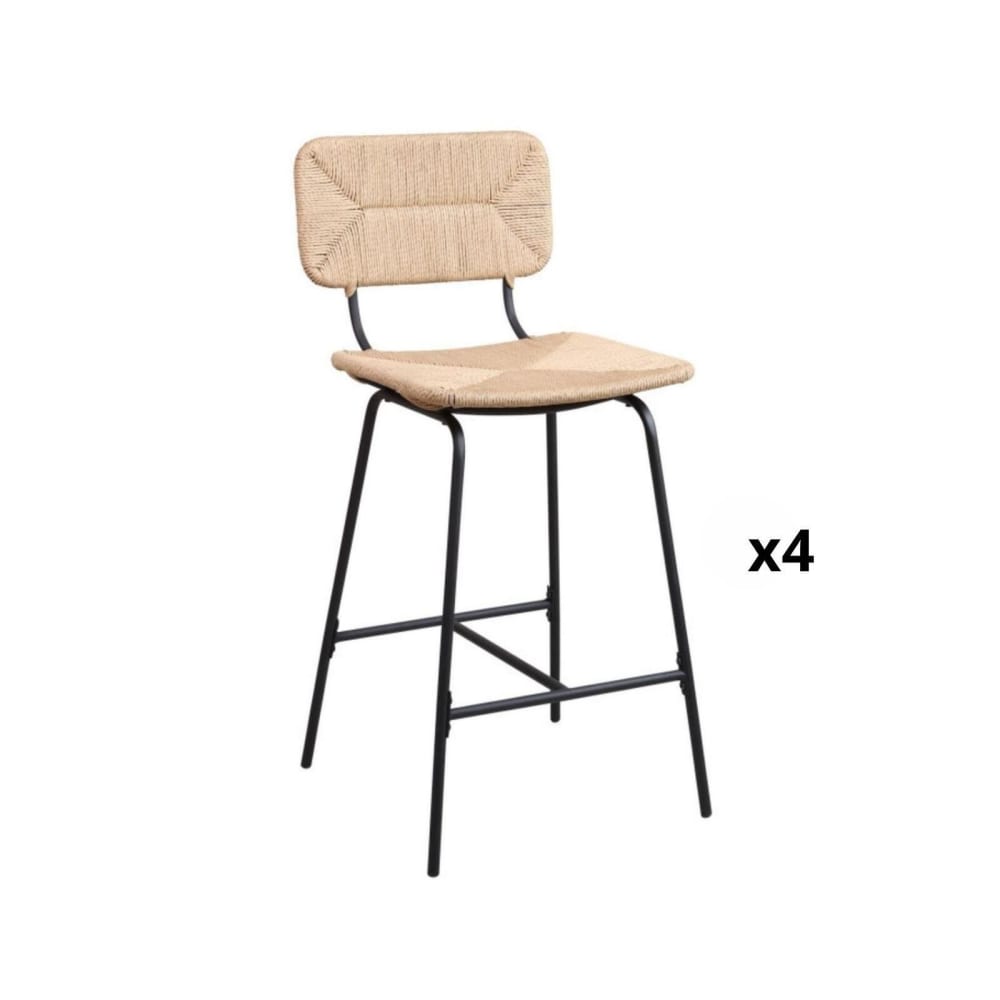 Lot de tabourets de bar et d'ilot  en métal et assise rotin 65cm