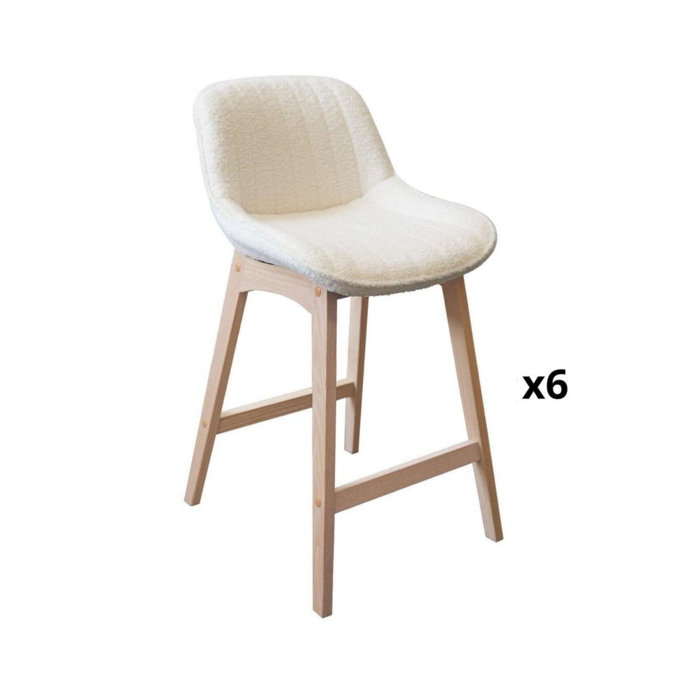Lot de chaises  d'îlot et bar en chêne et assise tissu bouclette 65cm