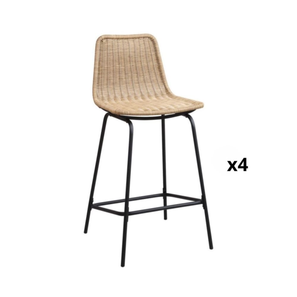 Lot de tabourets d'ilot et bar  en métal et assise en rotin 65cm