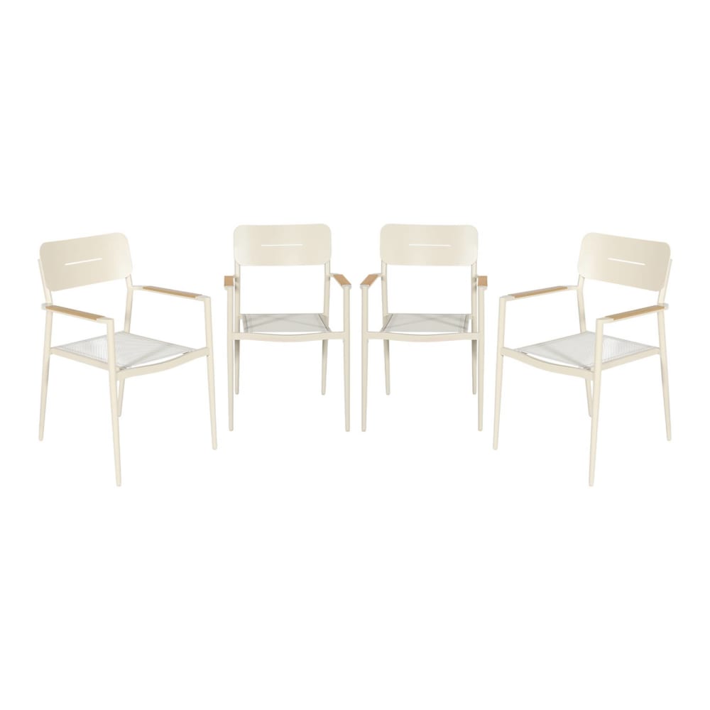 Set 4 Sedie Da Giardino In Alluminio E Textilene, Beige