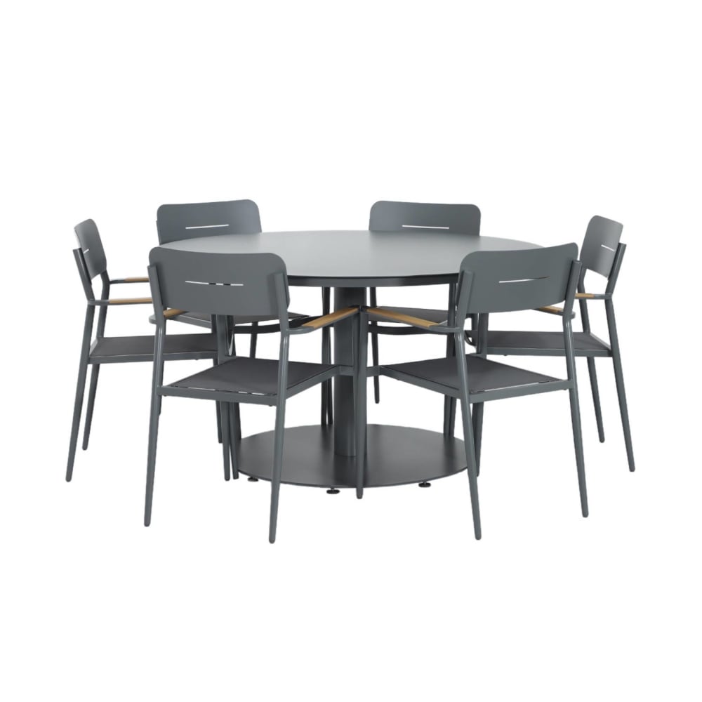 Set Tavolo Da Giardino Rotondo In Alluminio Con 6 Sedie, Antracite