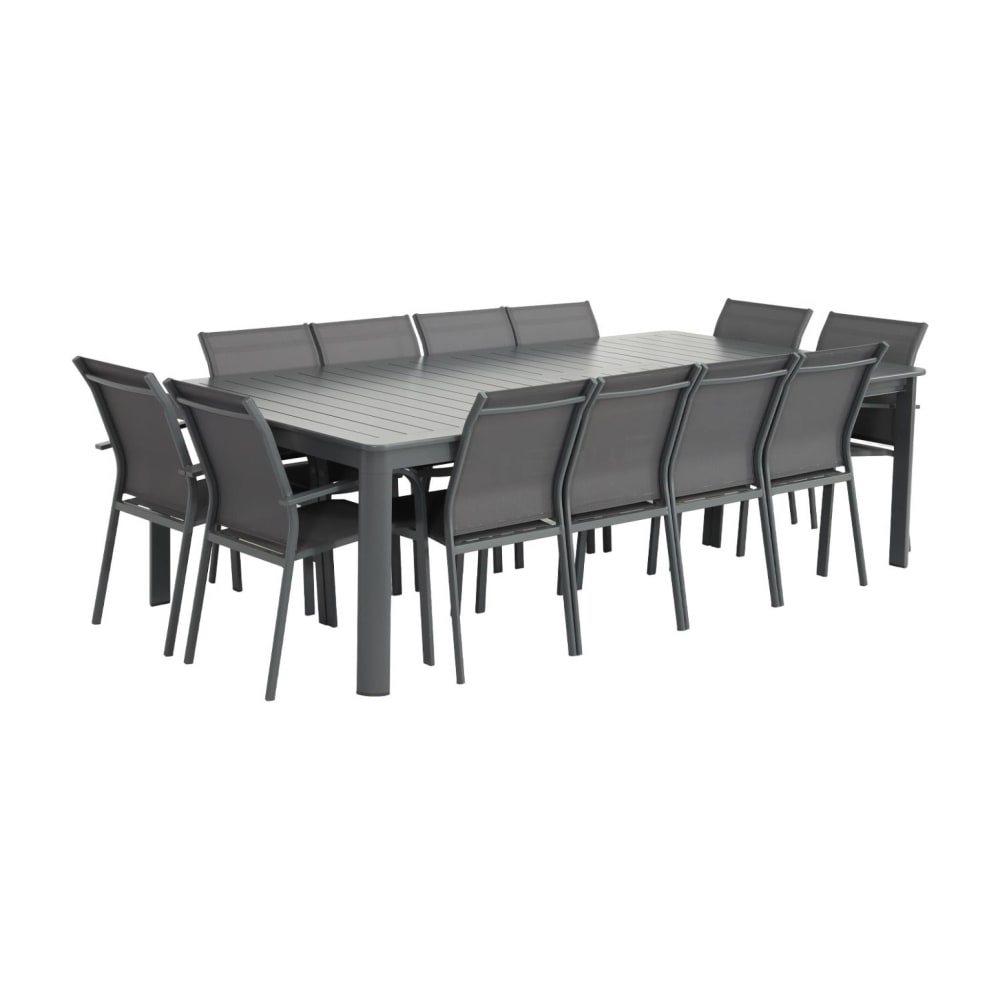 Table de jardin extensible aluminium + 12 assises anthracite
