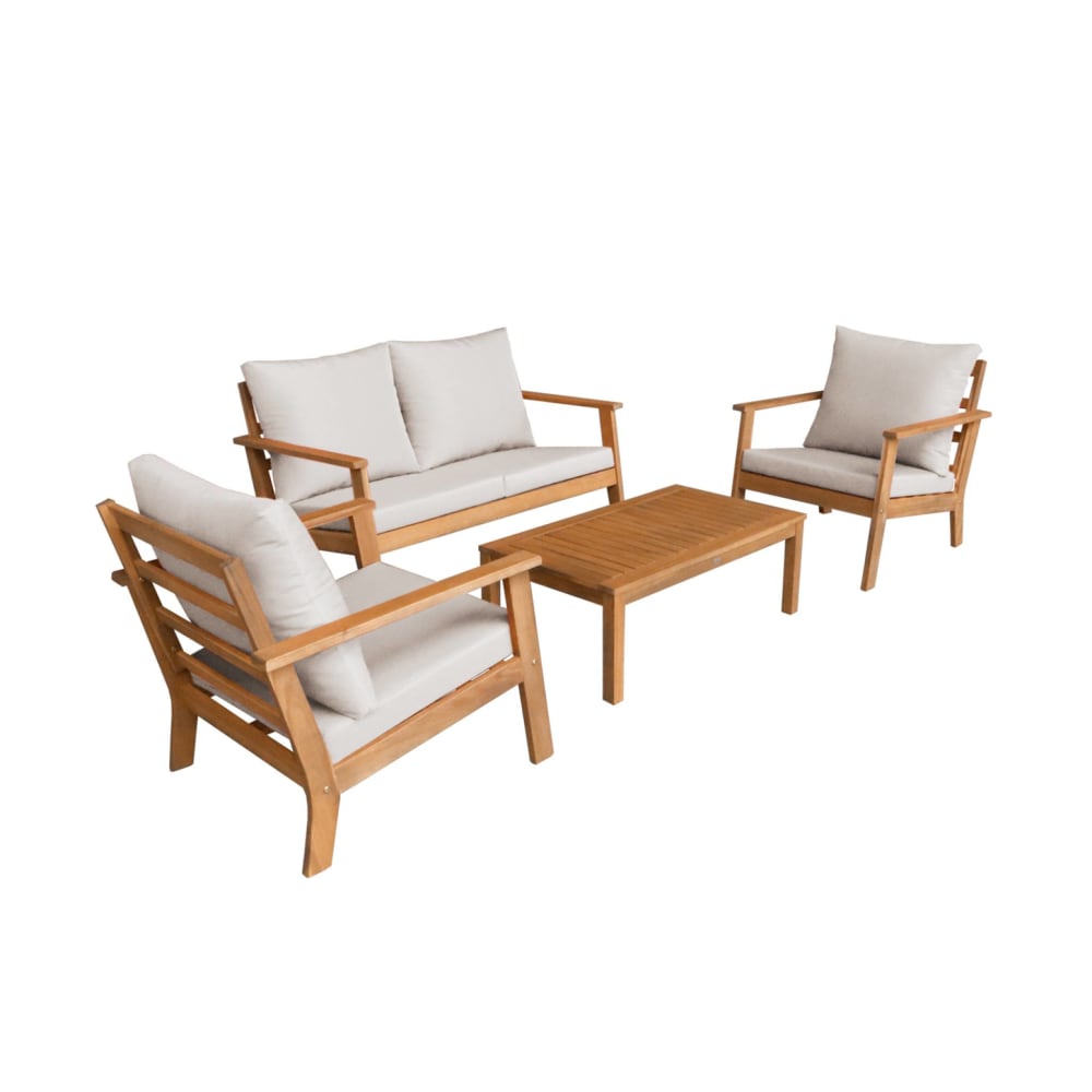 Salon de jardin bois d'acacia 4 places beige