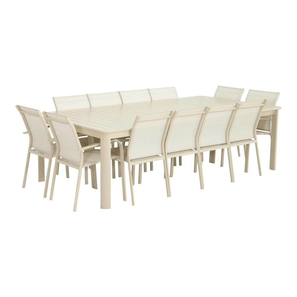 Table de jardin extensible aluminium + 12 assises beige