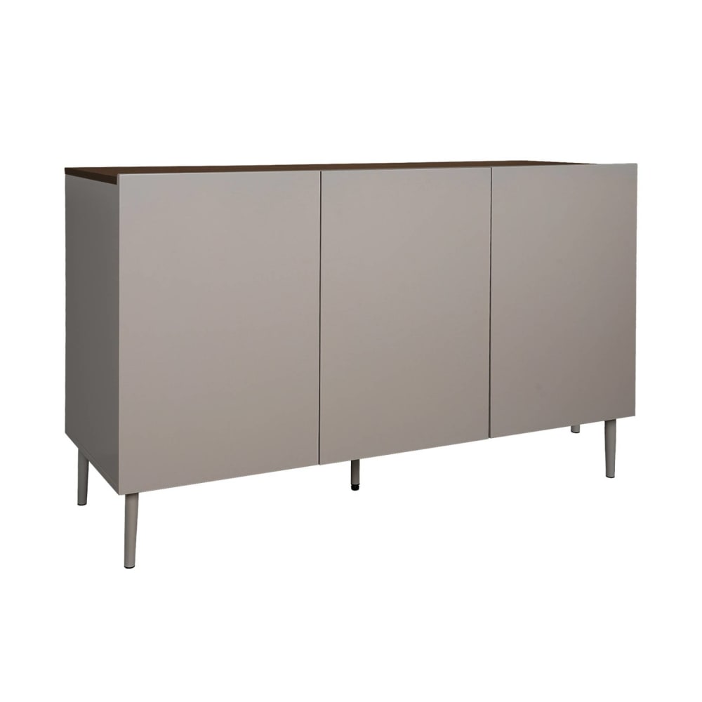 Buffet métal et décor bois 3 portes 120cm gris et noyer