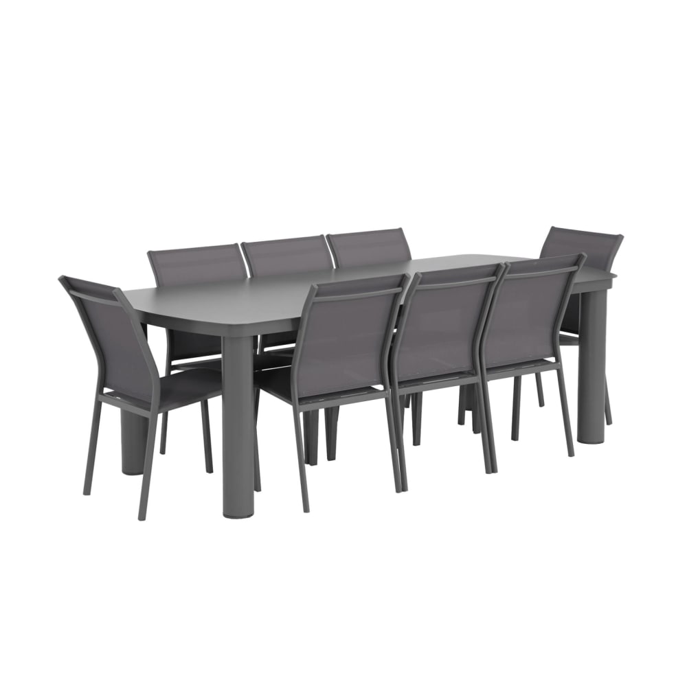 Set Tavolo Da Giardino In Alluminio Con 8 Sedie, Antracite
