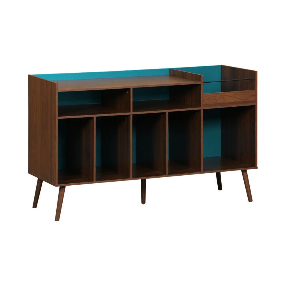 Zweifarbiger XL Schallplattenschrank mit blauem Hintergrund 130cm