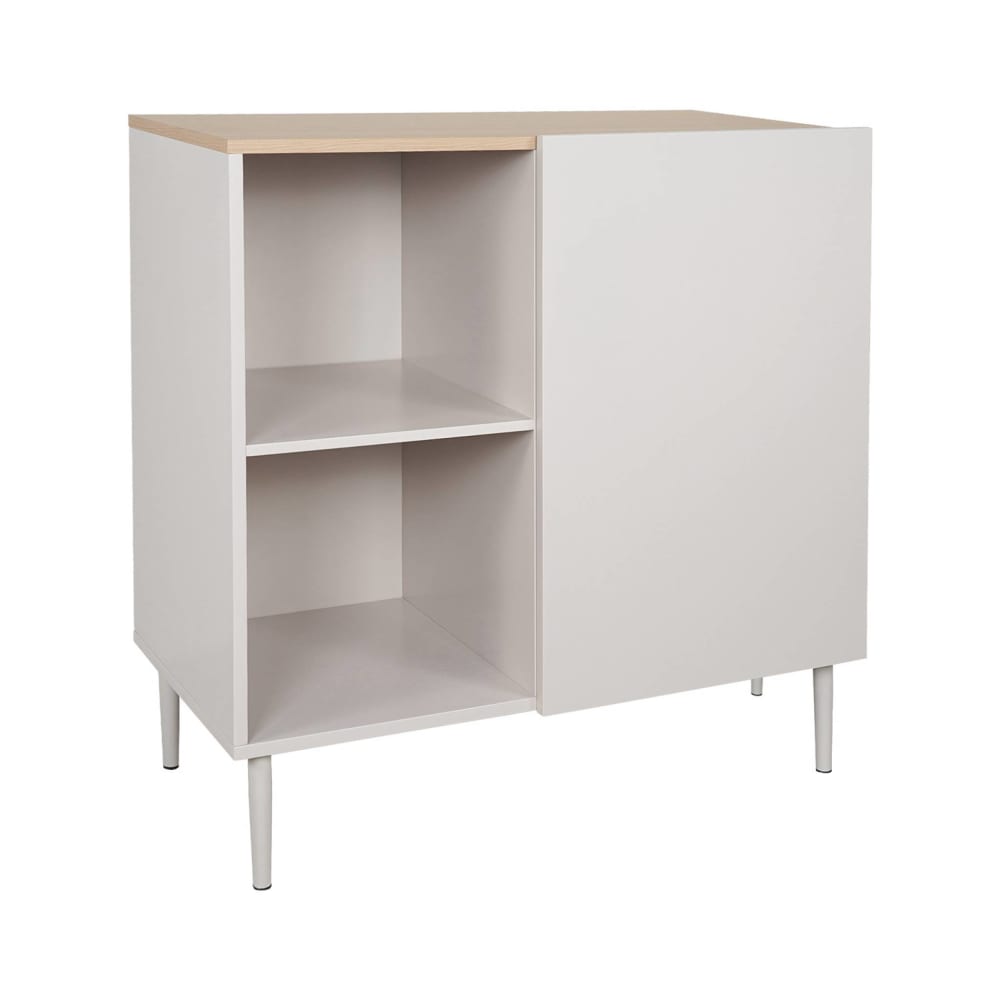 Buffet, meuble de rangement métal et décor bois 80cm beige et naturel