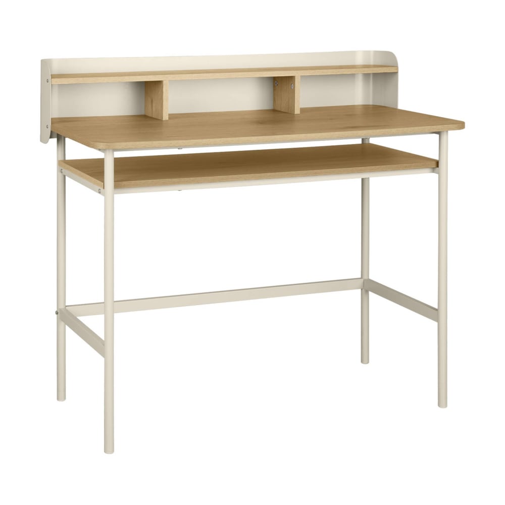 Schreibtisch Metall und Holzdekor, 100 cm, beige - Maisons Du