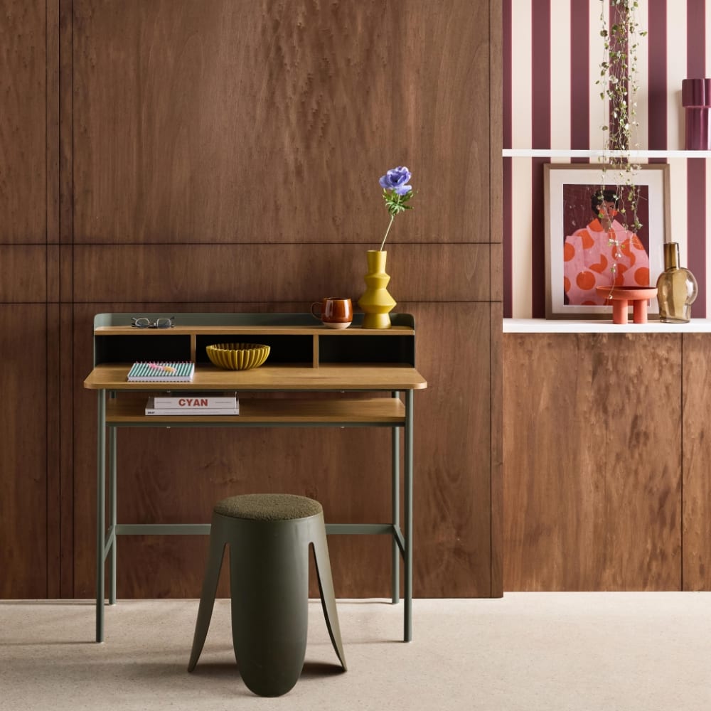sweeek Schreibtisch Metall und Holzdekor, 100 cm, grün style modern - Spanplatte