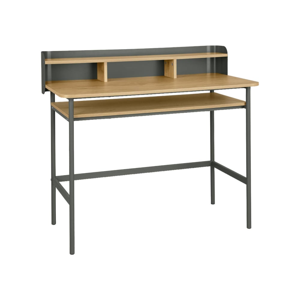 Bureau métal et décor bois 3 niches 100cm vert