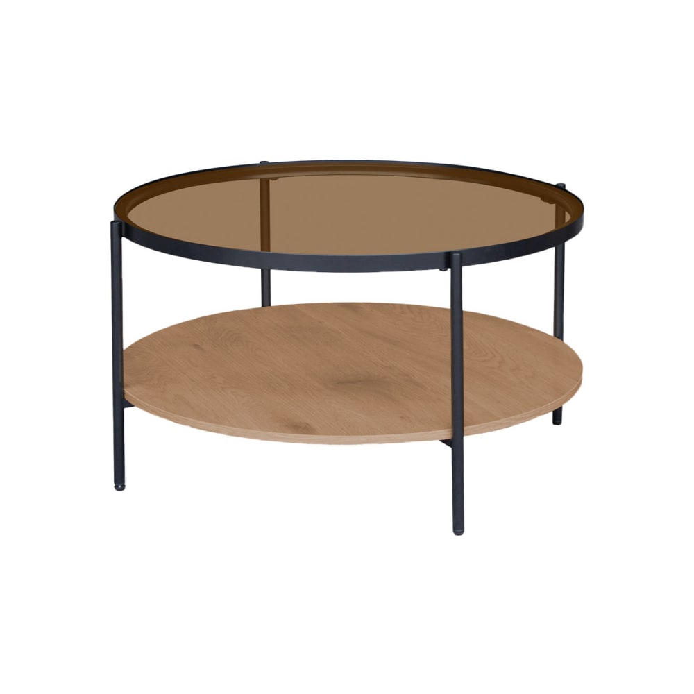 sweeek Runder Couchtisch mit doppelter Platte style vintage Braun Glas