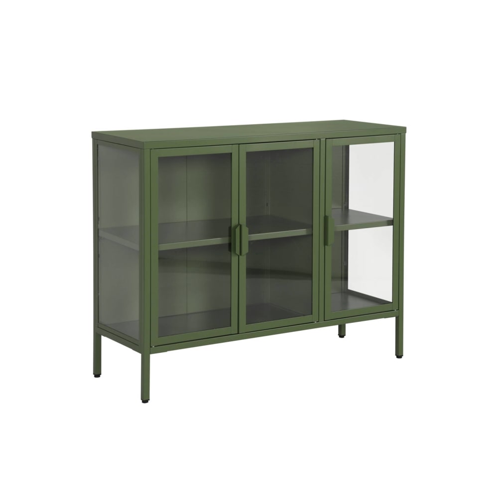 Buffet industriel métal et verre trempé 3 portes 100cm vert