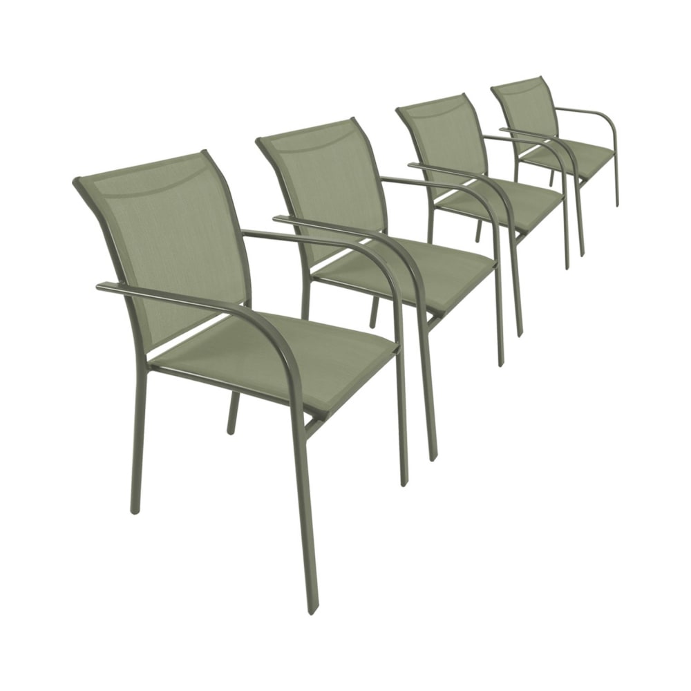 Set 4 Sedie Da Giardino In Alluminio E Textilene, Verde Kaki
