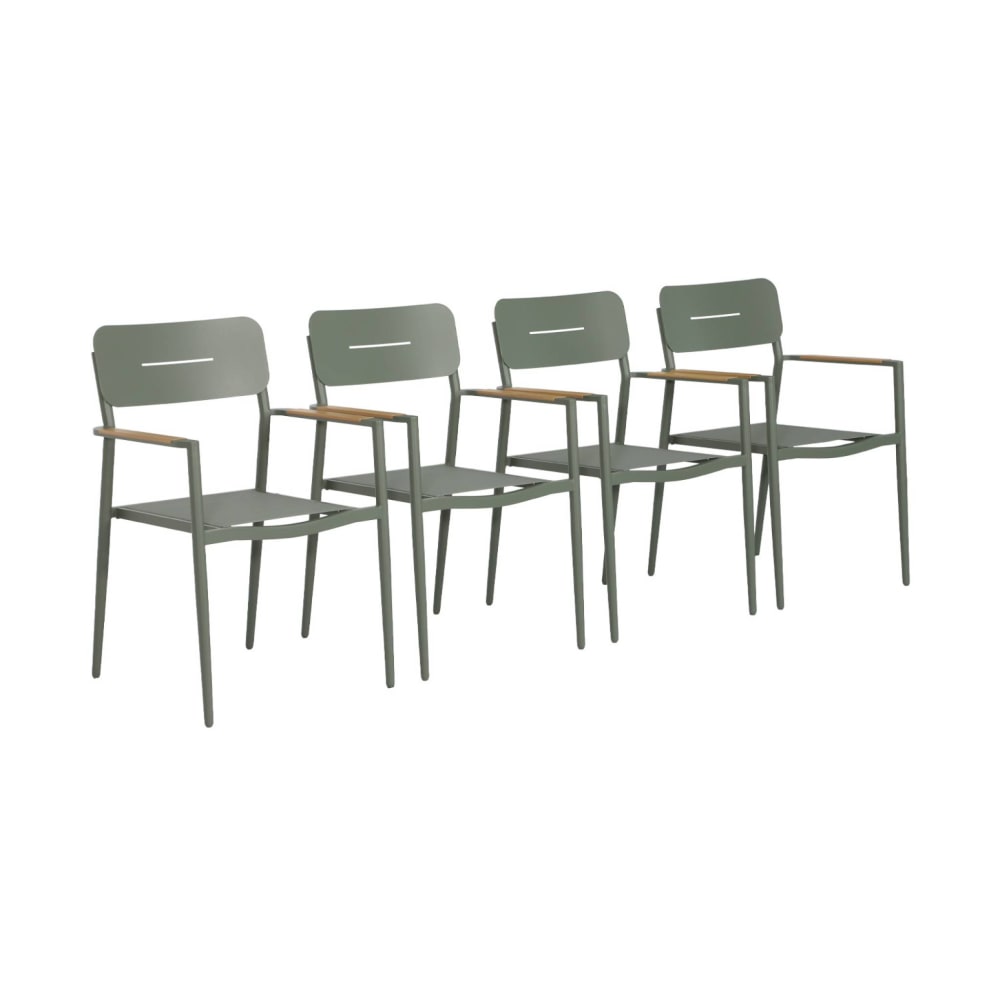 Set 4 Sedie Da Giardino In Alluminio E Textilene, Verde Kaki