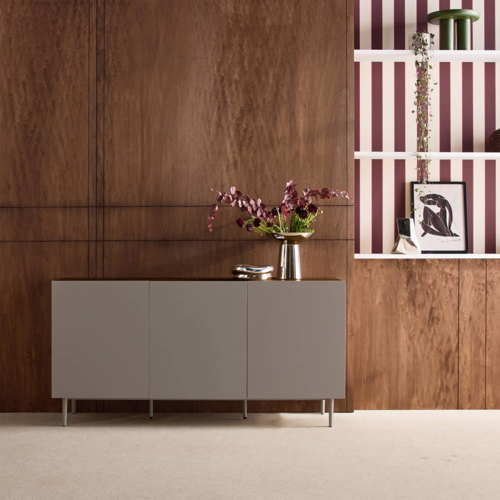 Sideboard aus Metall und Holzdekor grau und nussbaumfarben B 150