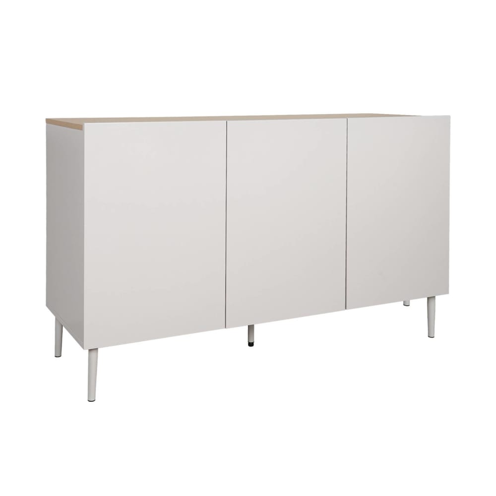 Buffet métal et décor bois 3 portes 120cm beige et naturel