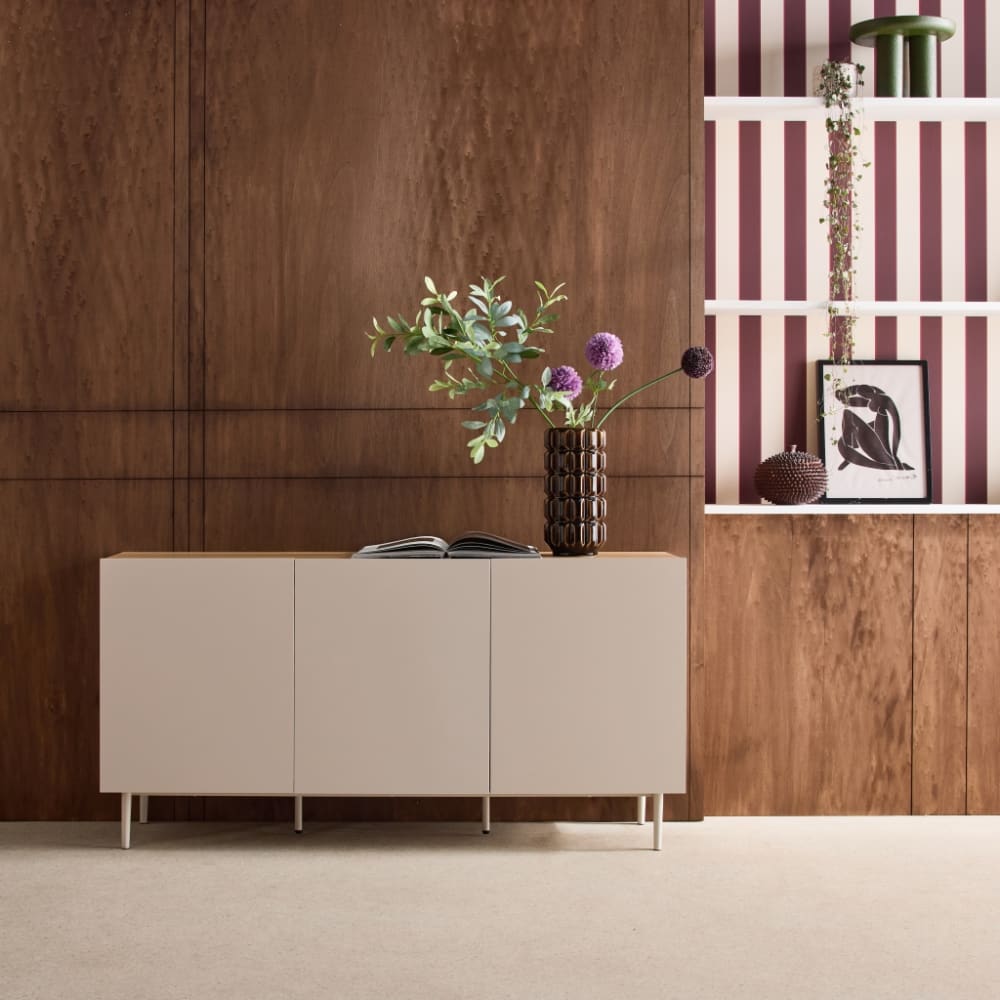 sweeek Sideboard aus Metall und Holzdekor beige und naturfarben B 150 cm style modern - Metall