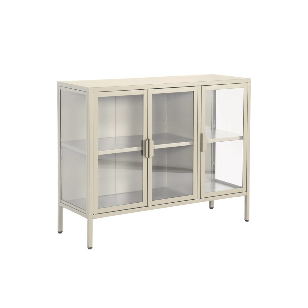 Buffet industriel métal et verre trempé 3 portes 100cm beige