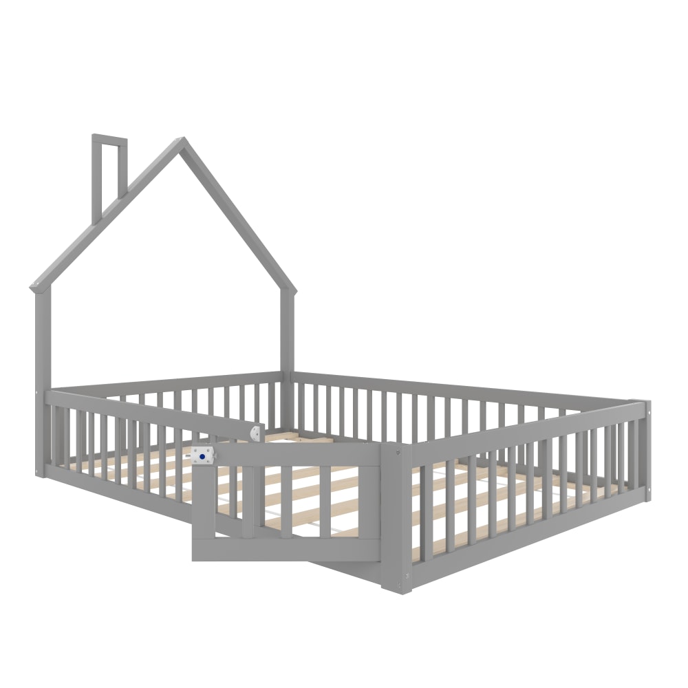 Lit enfant en pin gris avec barrières 140 x 190 cm