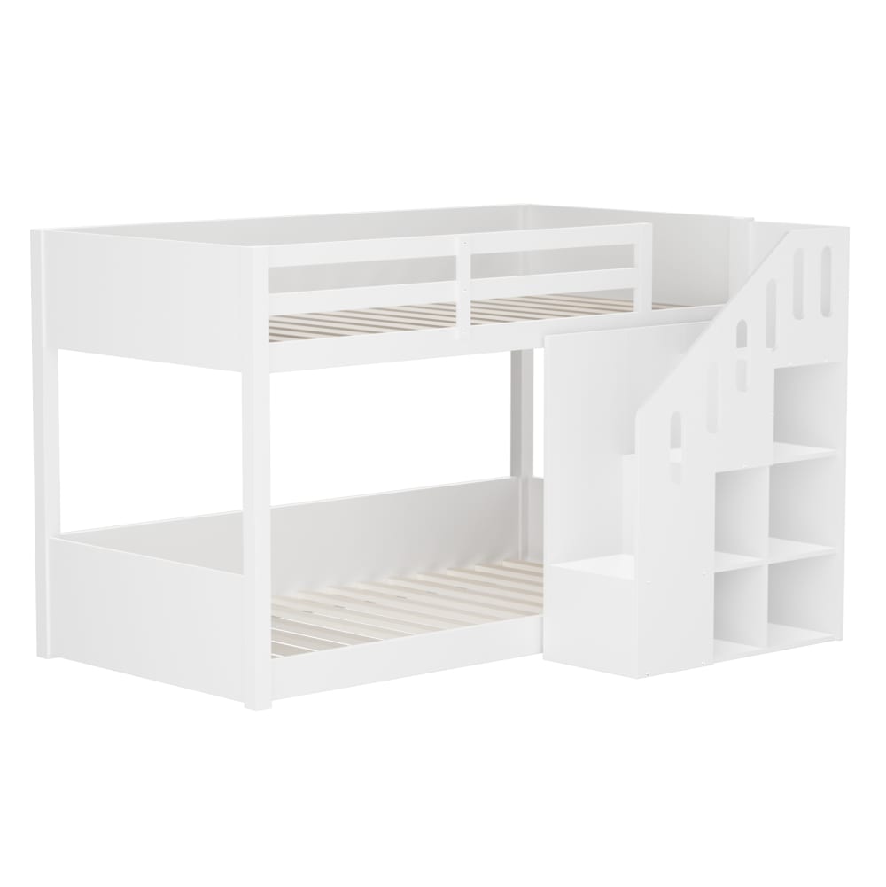 Etagenbett aus Kiefer mit Treppe und Stauraum 90x200 cm, weiß -
