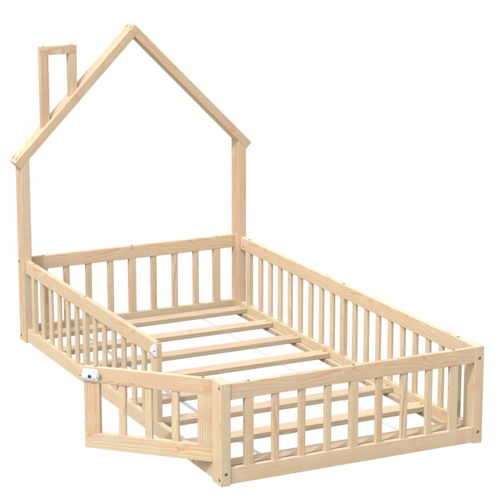 Lit enfant en forme de cheminée en pin avec barrières 90 x 200 cm