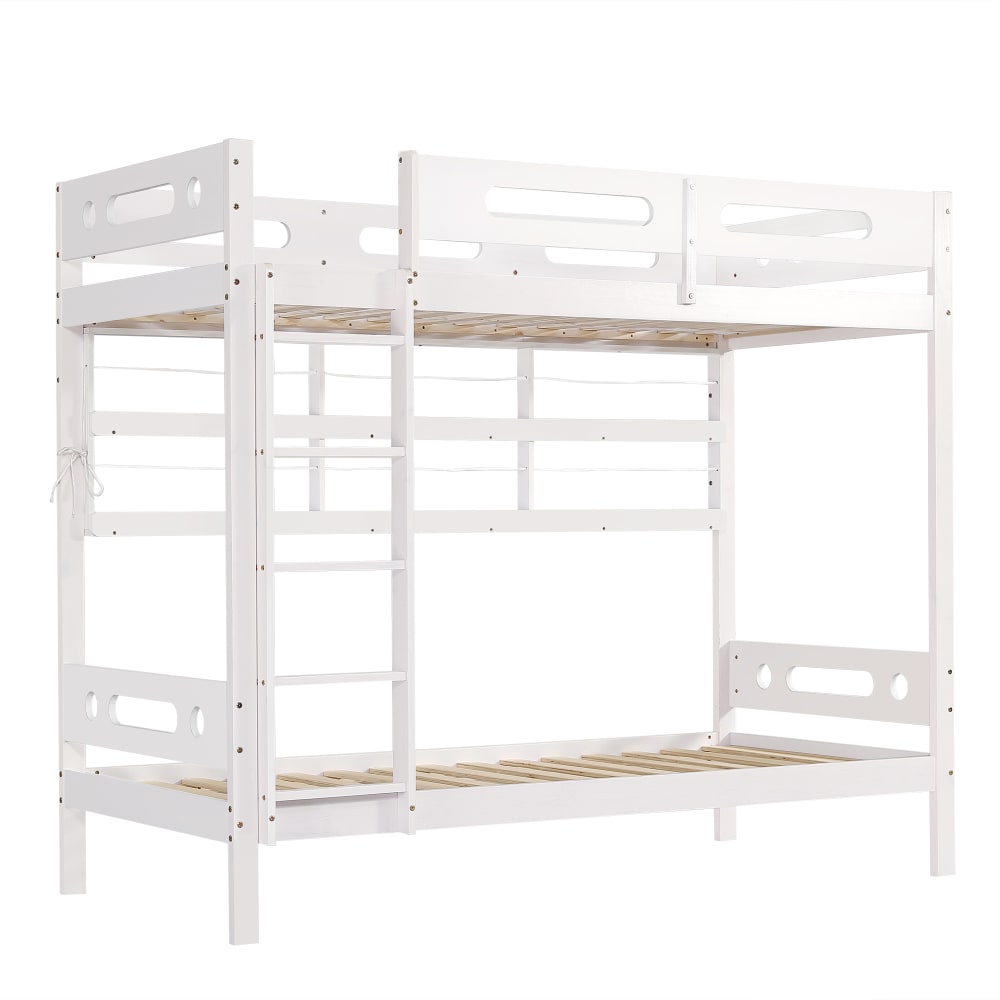 Lit superposé en pin blanc avec étagères 90 x 200 cm