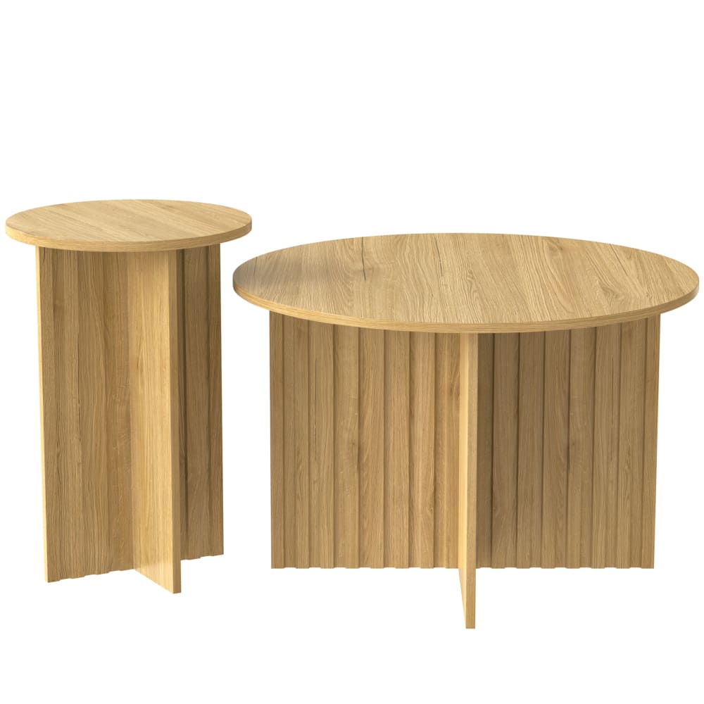 OKWISH Couchtisch-Set aus MDF mit ineinanderstellbar 76x76x50 cm, braun - Spanplatte
