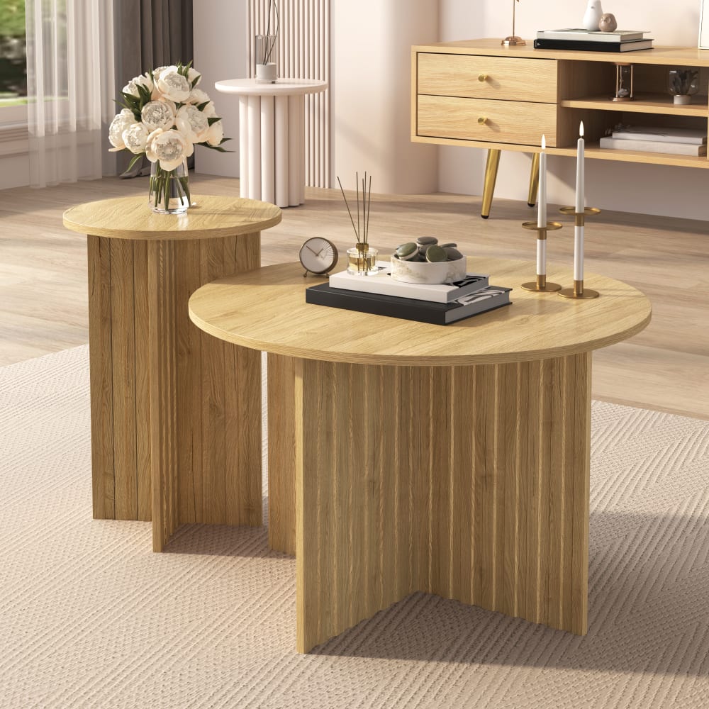 Couchtisch-Set aus MDF mit ineinanderstellbar 76x76x50 cm, braun