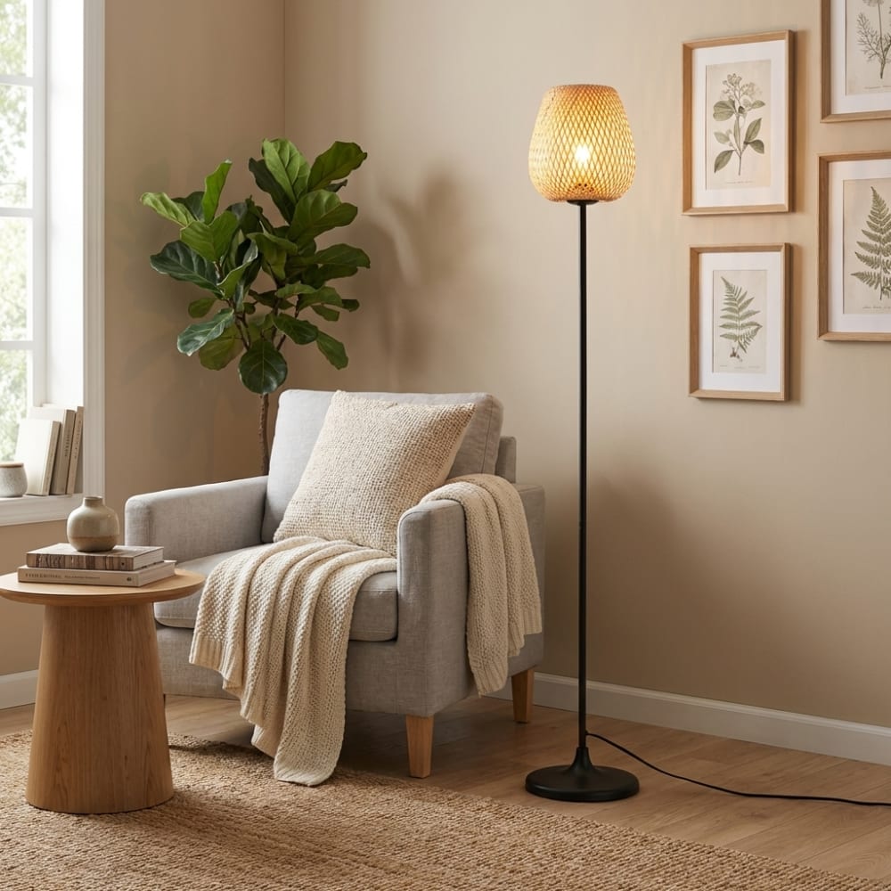 Lampadaire en bambou et rotin naturel H.158 cm — vue 3