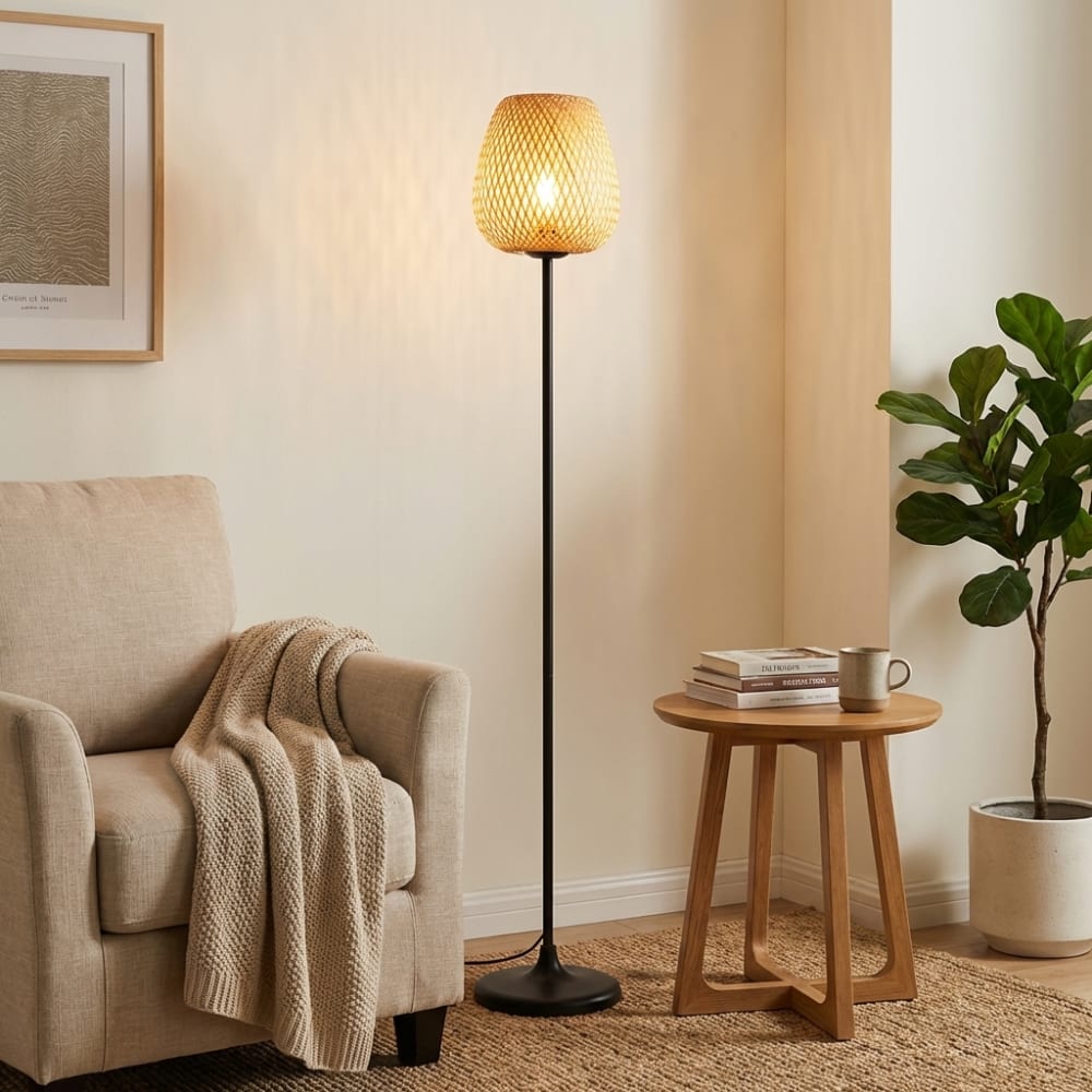 Lampadaire en bambou et rotin naturel H.158 cm — vue 4