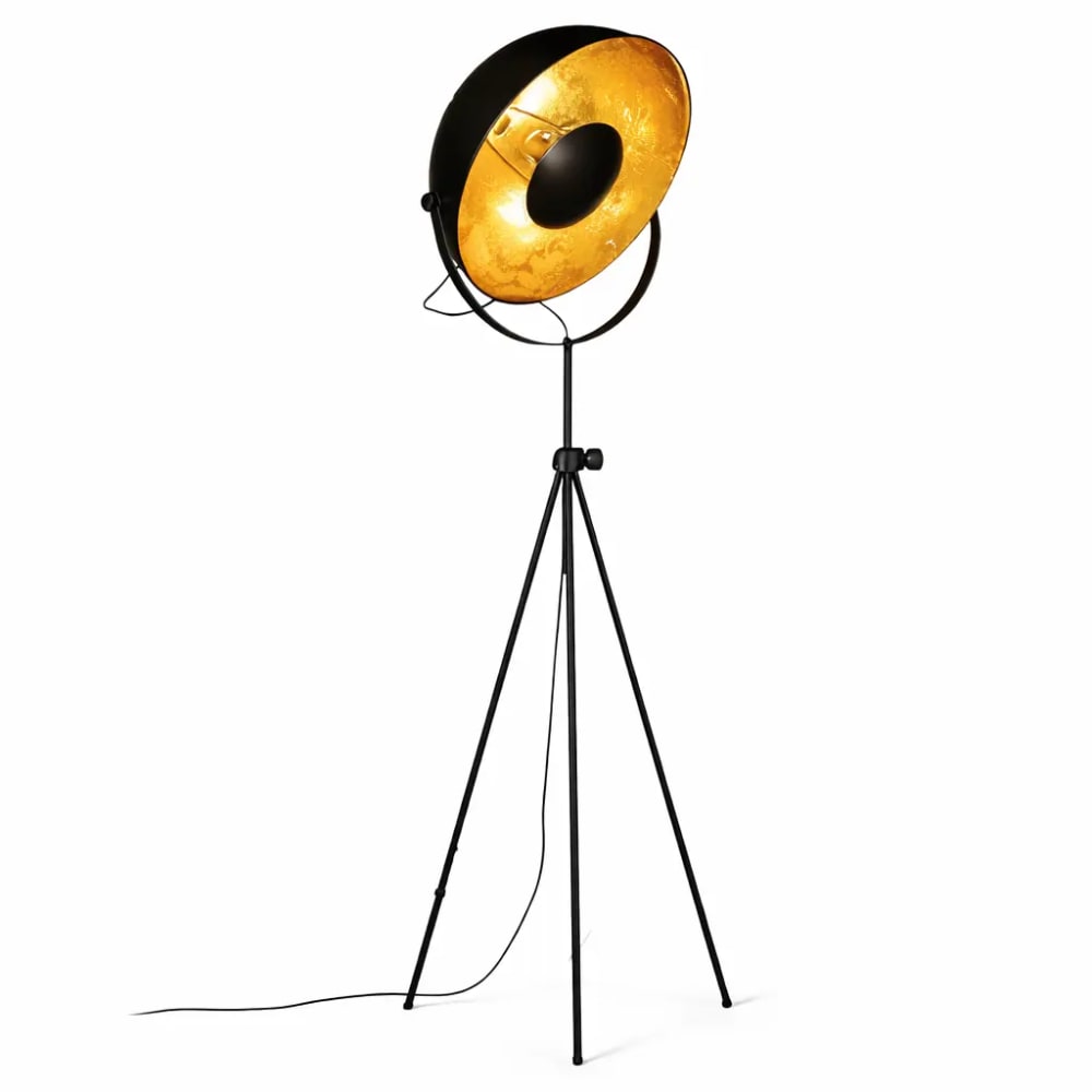 Lampadaire trépied en métal noir style projecteur H.192 cm