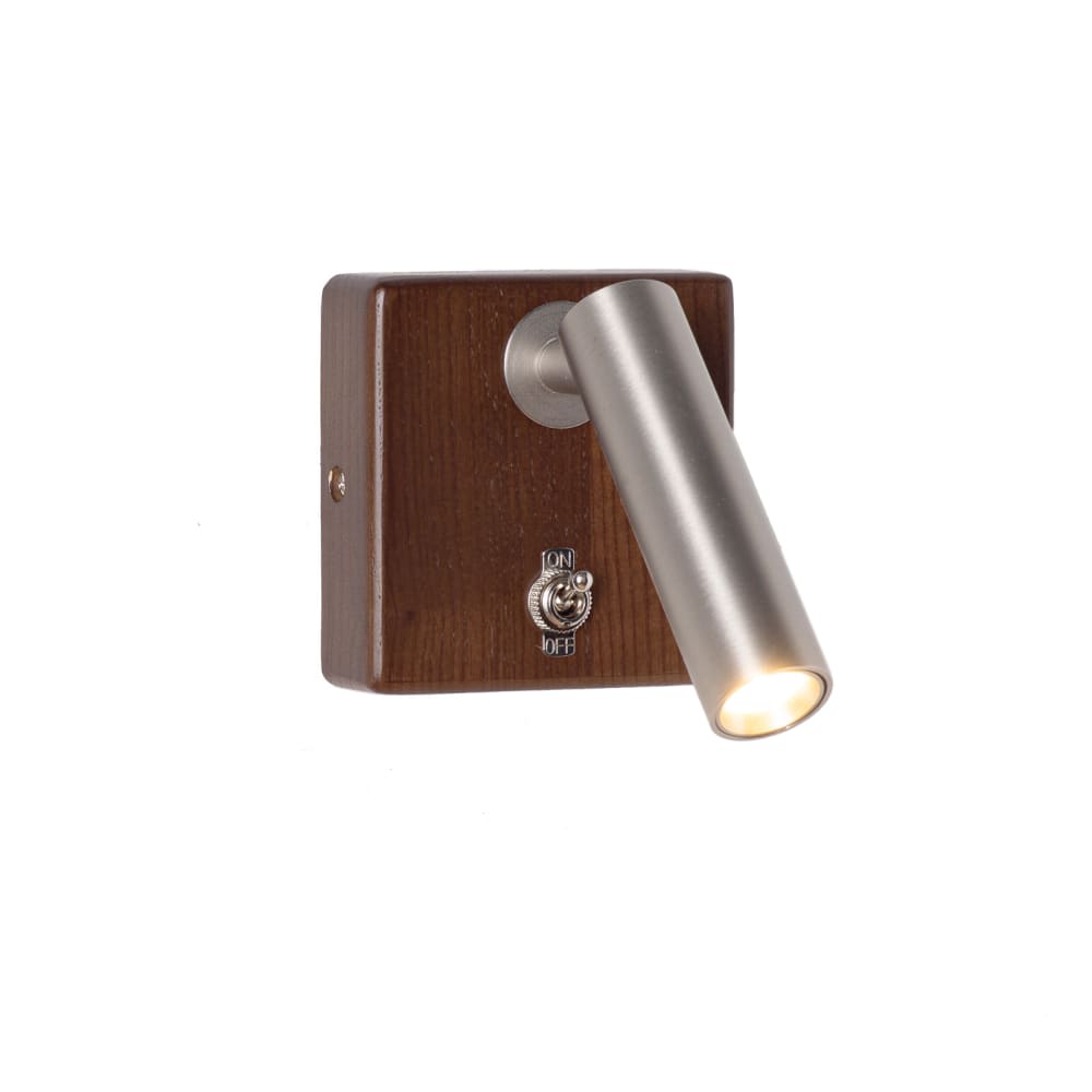 Applique murale nickel et bois carré 10 cm