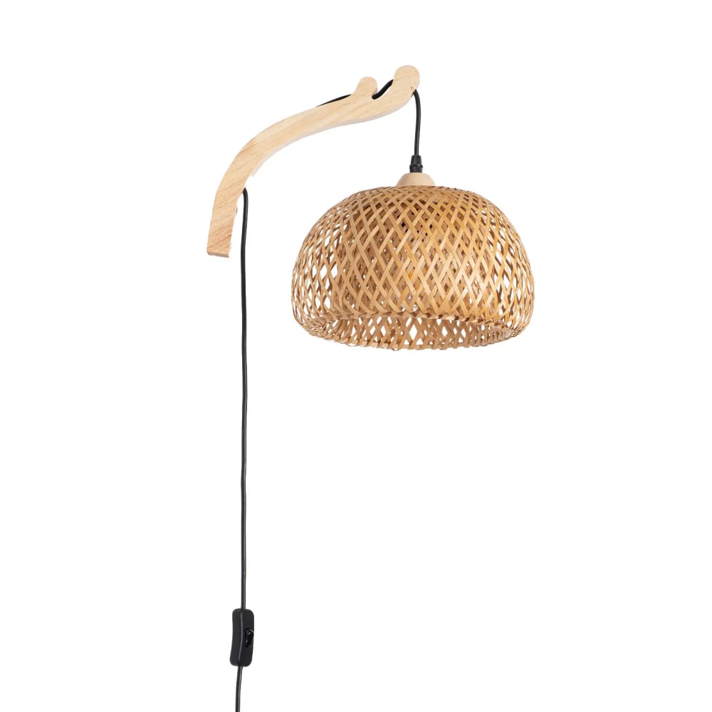 aplique de pared de madera y mimbre natural d28 cm