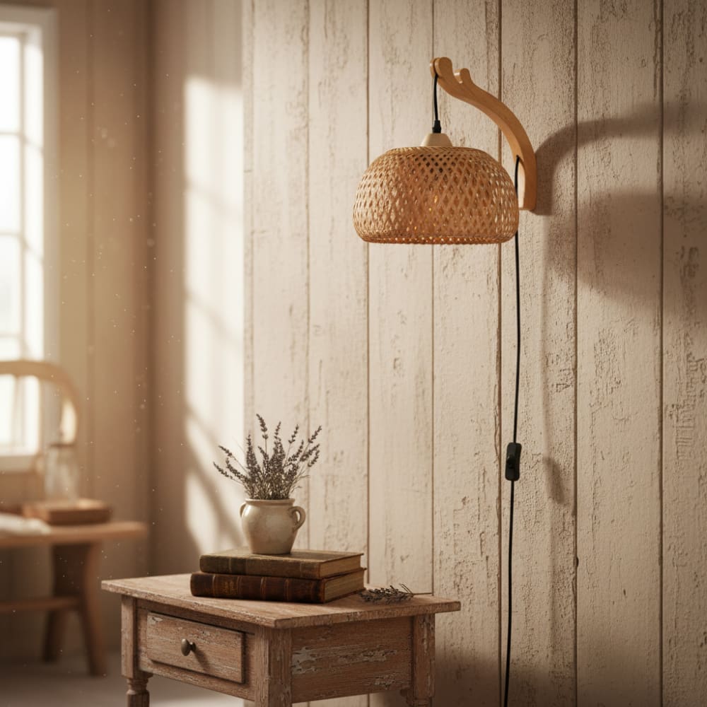 Applique murale en bois et rotin naturel D28 cm — vue 3