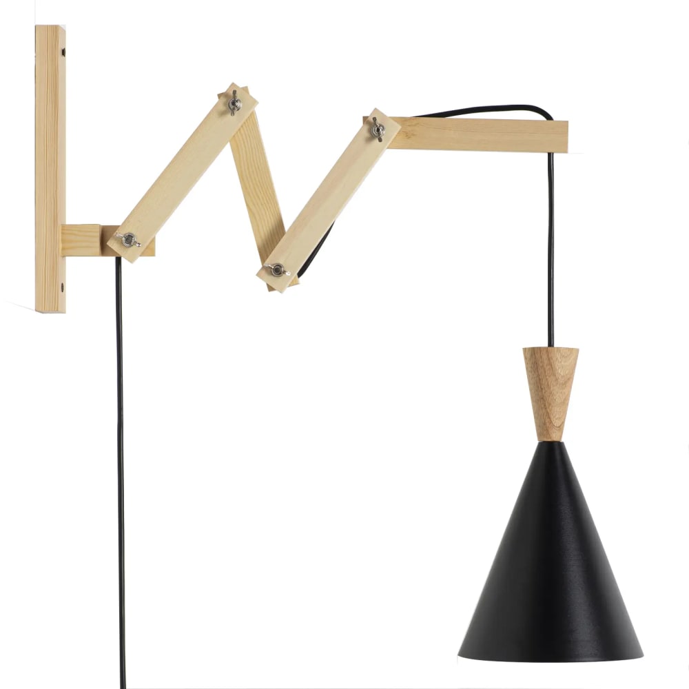 aplique de pared extensible de madera y metal negro h28cm