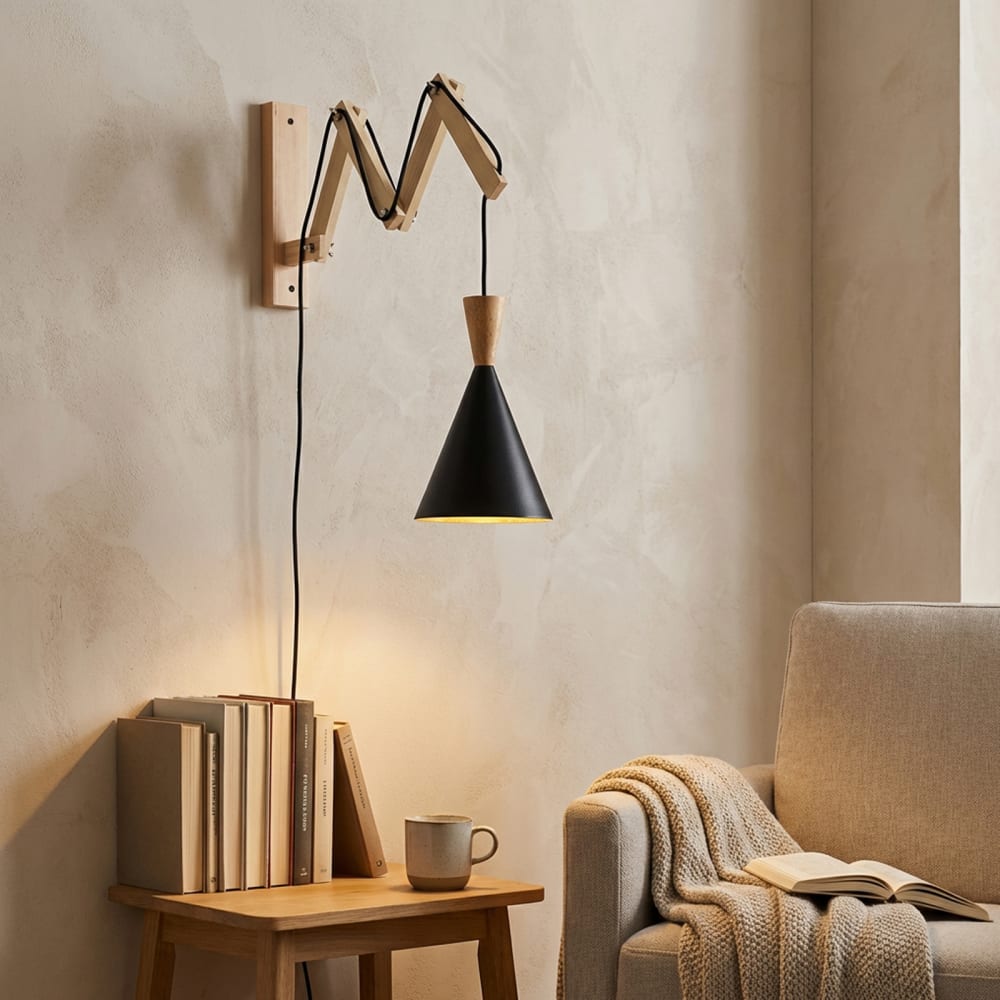 Wandleuchte aus Holz und Metall 28 cm, Schwarz - Maisons Du Monde