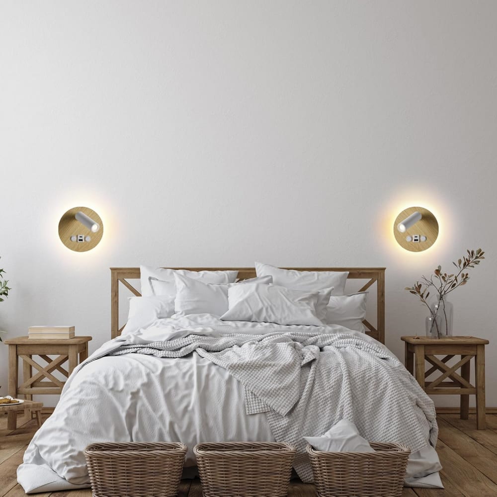 Applique murale effet bois avec liseuse 3W+6W D15cm — vue 4