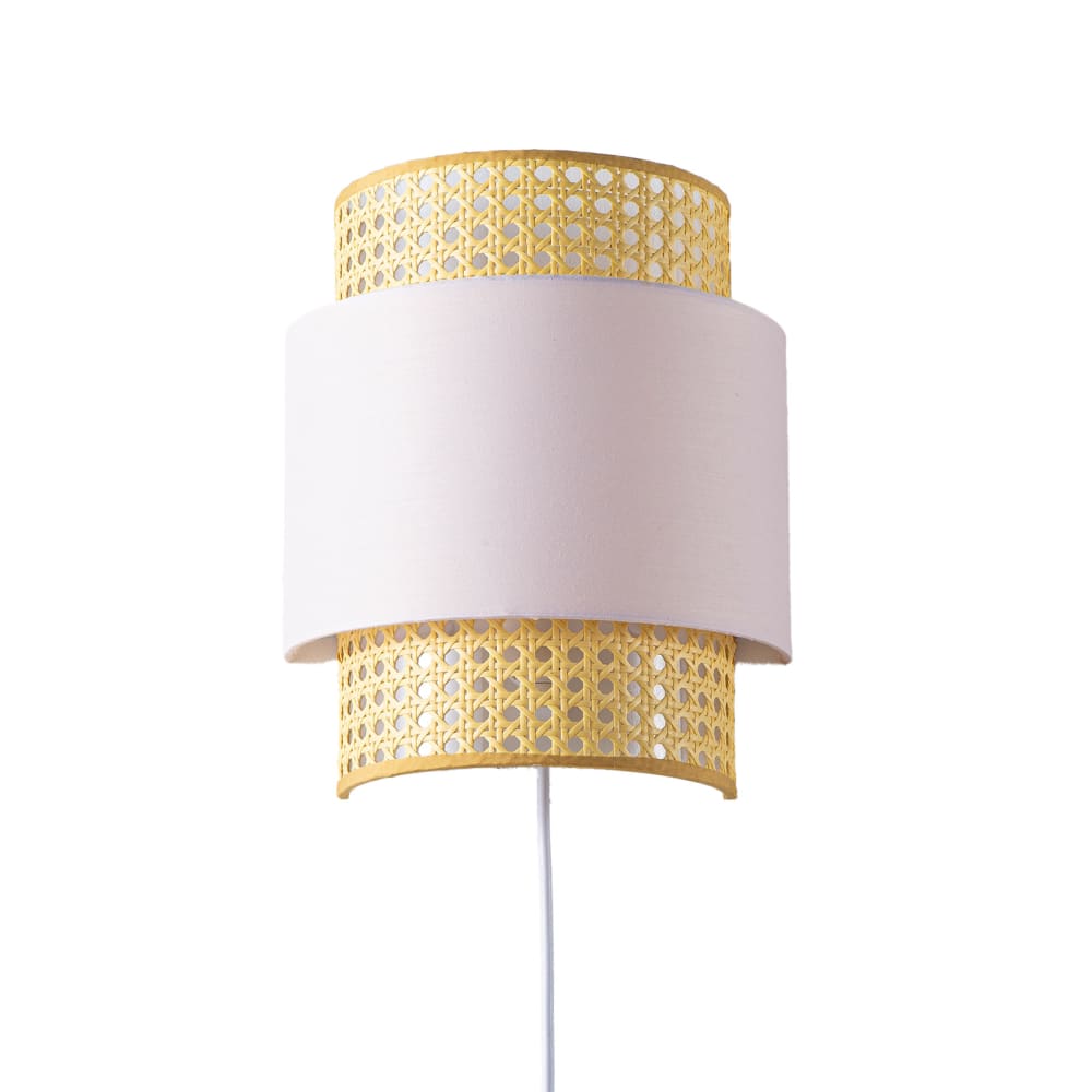 Applique murale en rotin naturel et tissu rose avec câble H28,5 cm